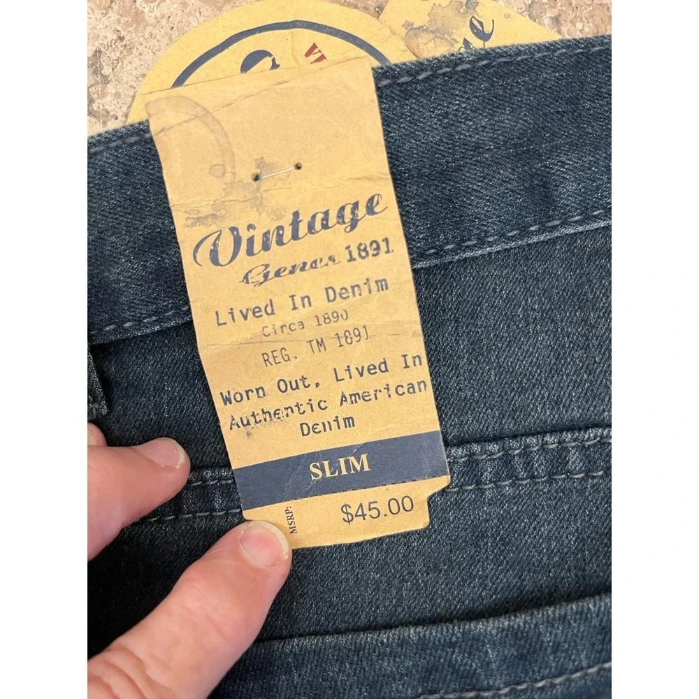 Vintage Genes 1891 Jeans Mens Slim Straight Denim Dark Blue  NWT Sz  36 x 30